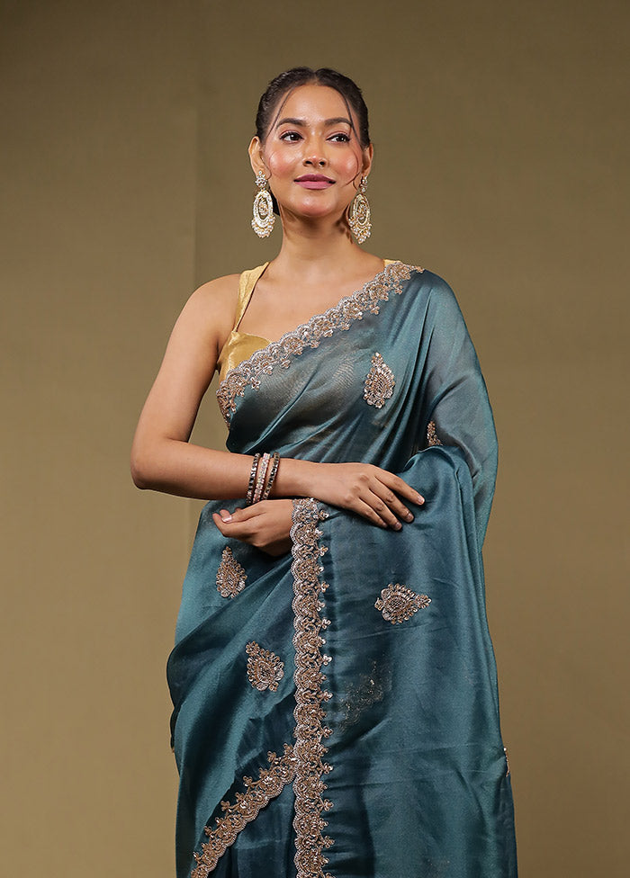 Blue Georgette Saree With Blouse Piece