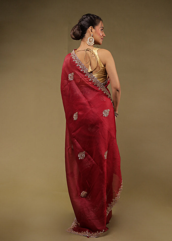 Maroon Georgette Saree With Blouse Piece