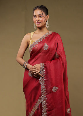 Maroon Georgette Saree With Blouse Piece