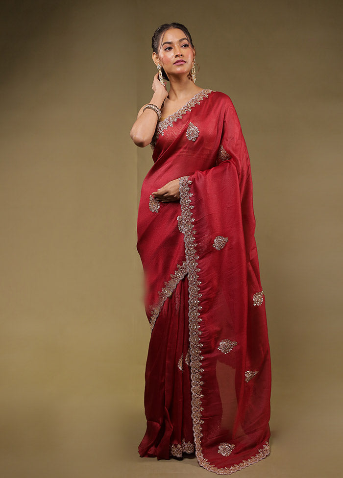 Maroon Georgette Saree With Blouse Piece