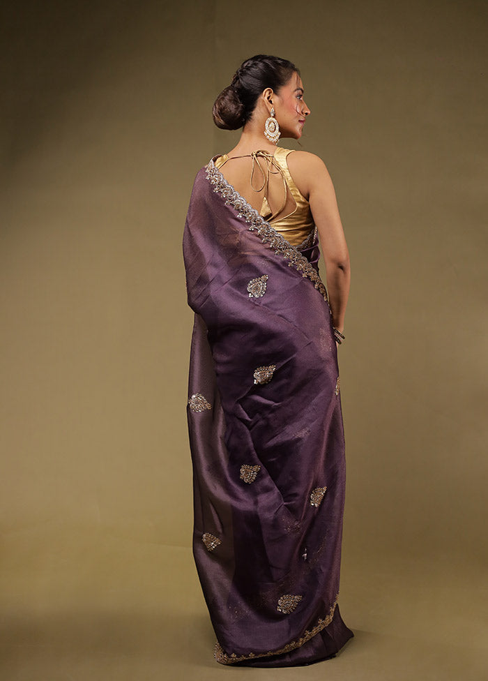 Purple Georgette Saree With Blouse Piece