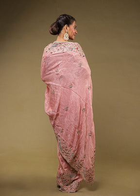 Pink Handloom Pure Georgette Saree Without Blouse Piece