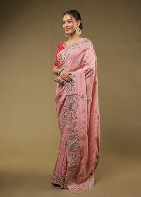 Pink Handloom Pure Georgette Saree Without Blouse Piece