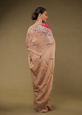 Cream Handloom Pure Georgette Saree With Blouse Piece