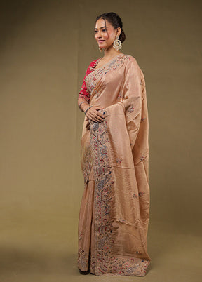 Cream Handloom Pure Georgette Saree Without Blouse Piece