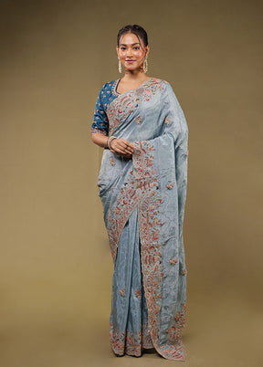 Blue Handloom Pure Georgette Saree Without Blouse Piece