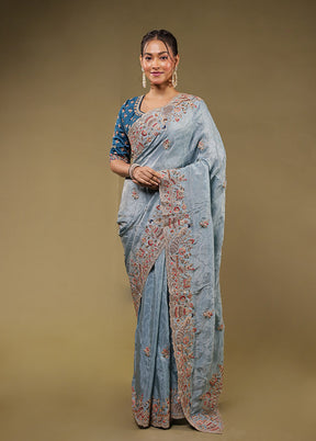 Blue Handloom Pure Georgette Saree With Blouse Piece