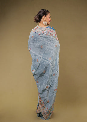 Blue Handloom Pure Georgette Saree Without Blouse Piece
