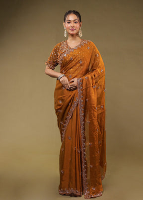 Rust Georgette Saree Without Blouse Piece