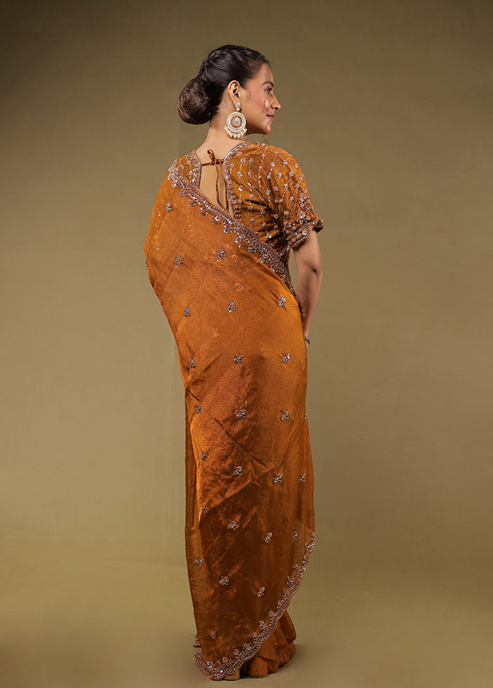 Rust Georgette Saree With Blouse Piece