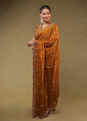 Rust Georgette Saree Without Blouse Piece