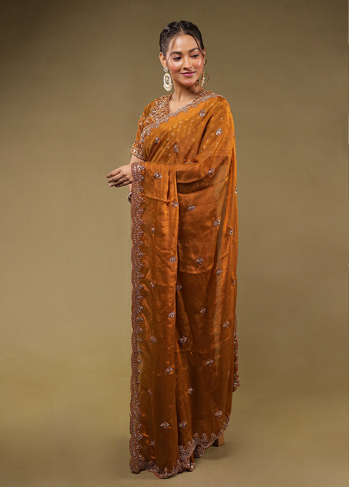 Rust Georgette Saree Without Blouse Piece