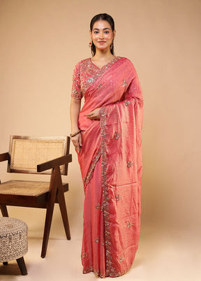 Pink Georgette Saree Without Blouse Piece