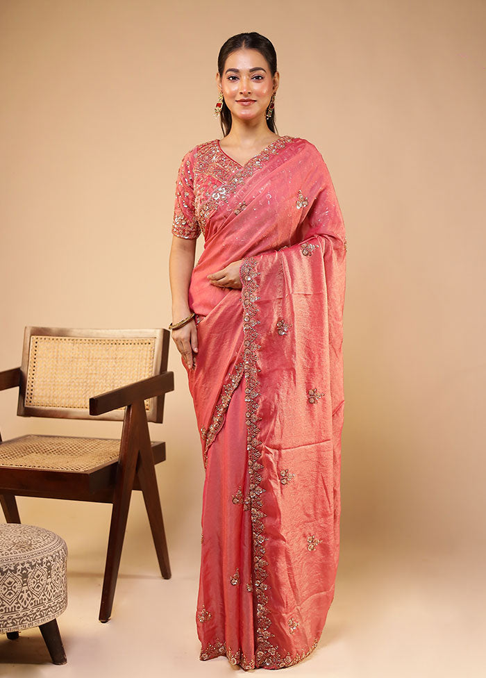 Pink Georgette Saree Without Blouse Piece