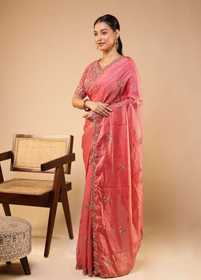 Pink Georgette Saree Without Blouse Piece