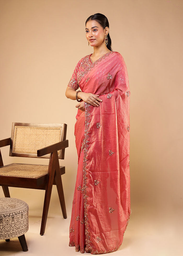 Pink Georgette Saree Without Blouse Piece
