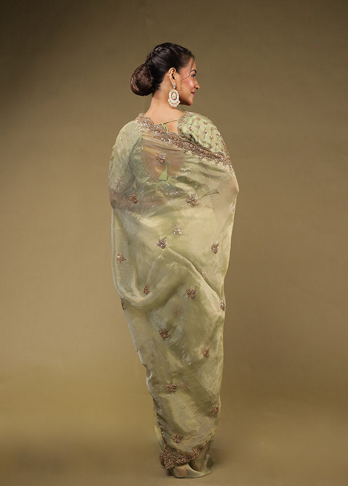 Green Georgette Saree With Blouse Piece