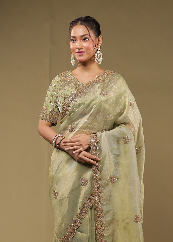 Green Georgette Saree With Blouse Piece