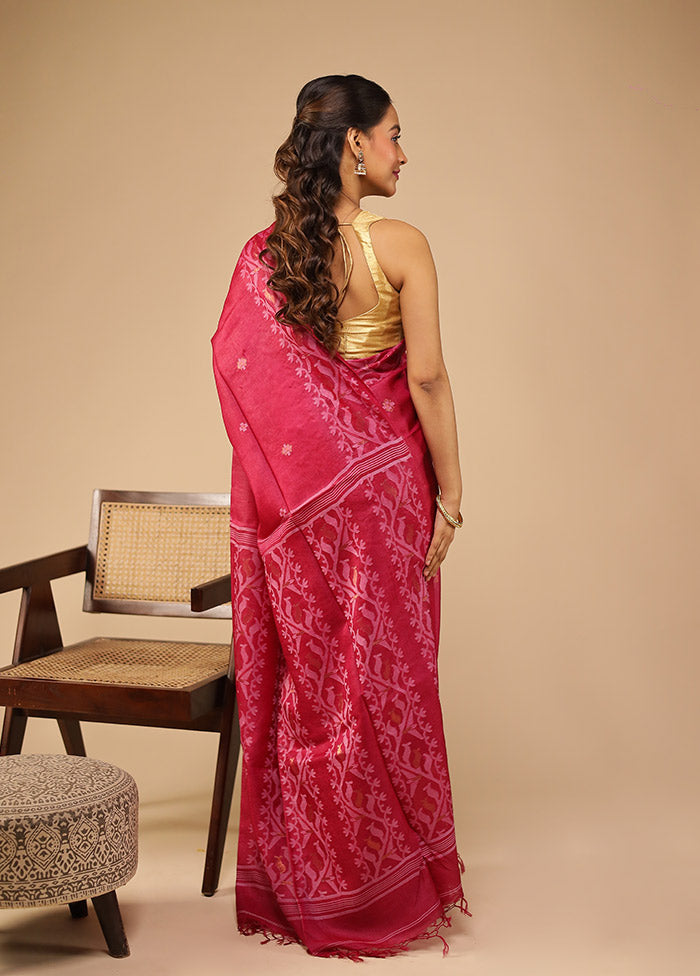Red Handloom Tussar Pure Silk Saree With Blouse Piece