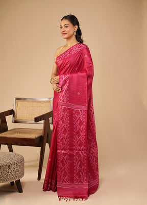 Purple Handloom Tussar Pure Silk Saree With Blouse Piece