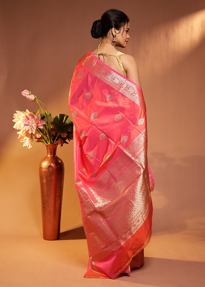 Pink Handloom Katan Pure Silk Saree With Blouse Piece