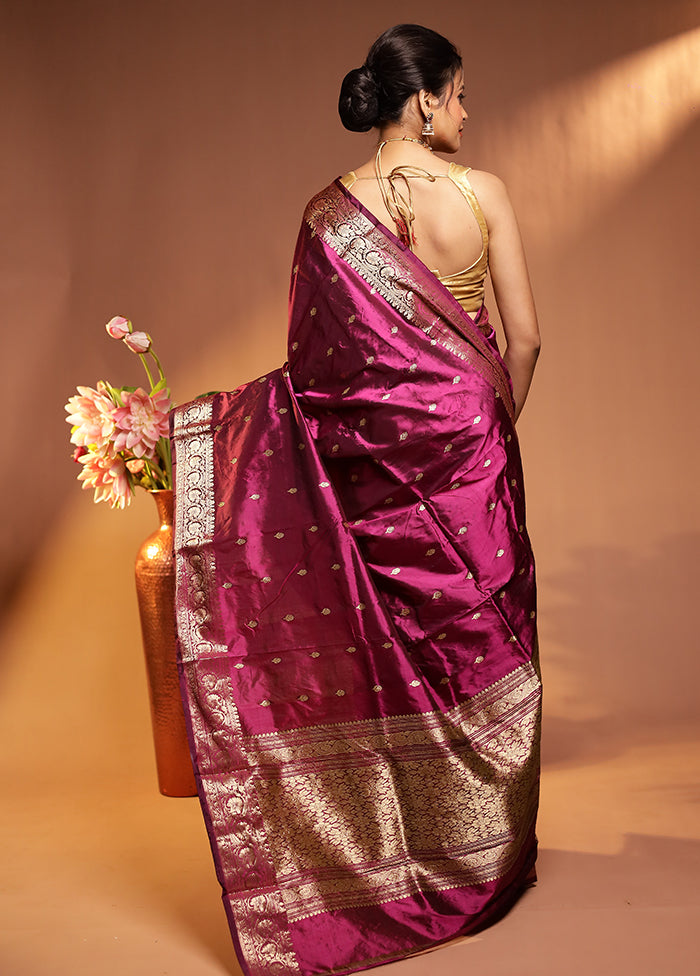 Blue Handloom Katan Pure Silk Saree With Blouse Piece