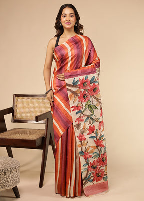 Multicolor Handloom Tussar Pure Silk Saree With Blouse Piece