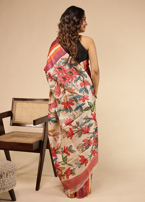 Multicolor Handloom Tussar Pure Silk Saree With Blouse Piece