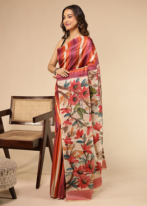 Multicolor Handloom Tussar Pure Silk Saree With Blouse Piece
