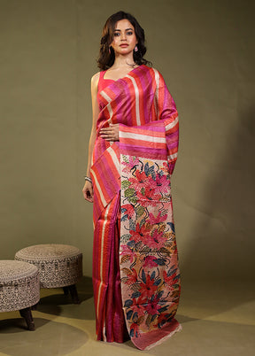 Multicolor Handloom Tussar Pure Silk Saree With Blouse Piece