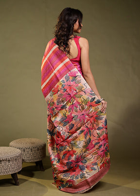 Multicolor Handloom Tussar Pure Silk Saree With Blouse Piece