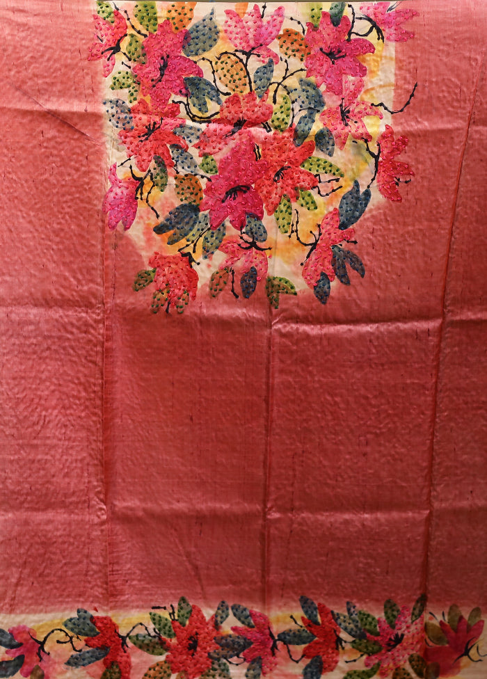 Multicolor Handloom Tussar Pure Silk Saree With Blouse Piece