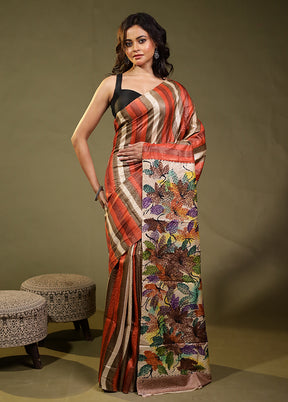 Multicolor Handloom Tussar Pure Silk Saree With Blouse Piece