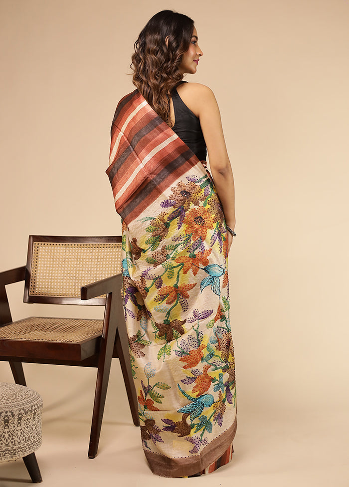 Pink Handloom Tussar Pure Silk Saree With Blouse Piece