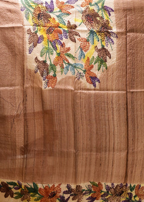 Multicolor Handloom Tussar Pure Silk Saree With Blouse Piece