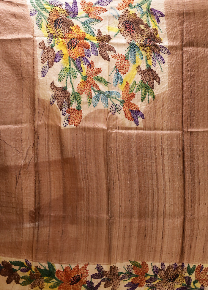 Multicolor Handloom Tussar Pure Silk Saree With Blouse Piece