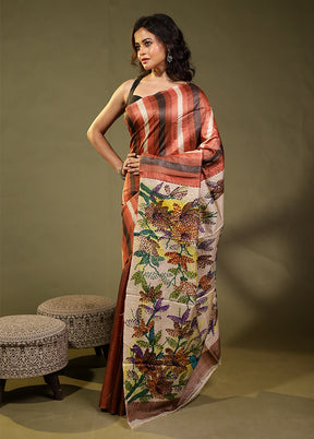Pink Handloom Tussar Pure Silk Saree With Blouse Piece