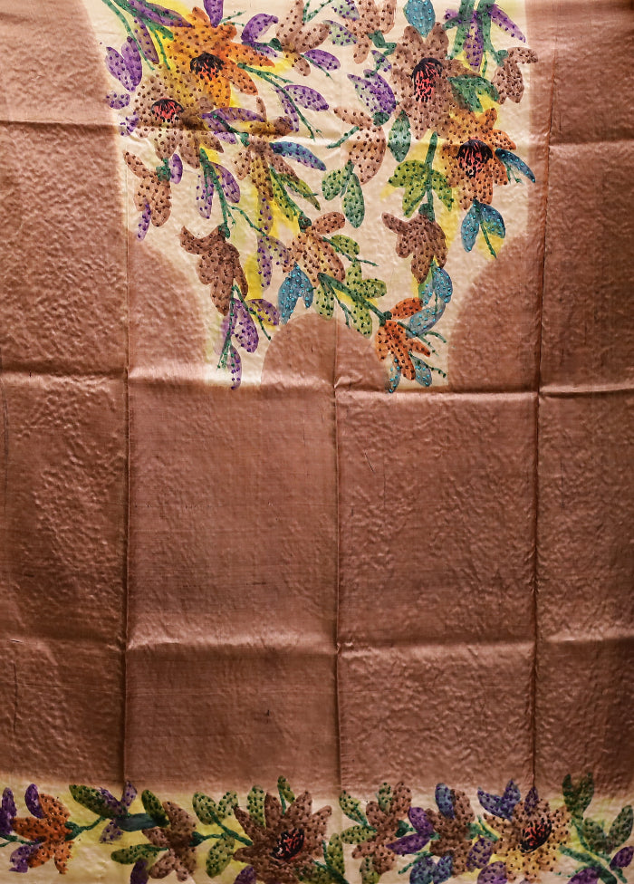 Pink Handloom Tussar Pure Silk Saree With Blouse Piece