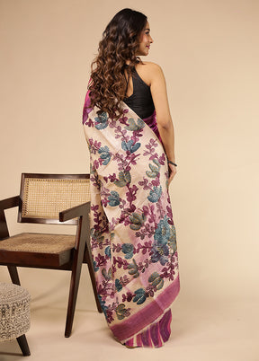 Purple Handloom Tussar Pure Silk Saree With Blouse Piece