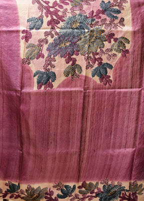 Purple Handloom Tussar Pure Silk Saree With Blouse Piece