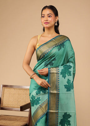 Green Printed Pure Silk Saree Without Blouse Piece
