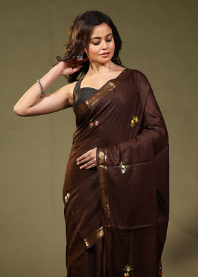 Brown Tussar Silk Saree With Blouse Piece