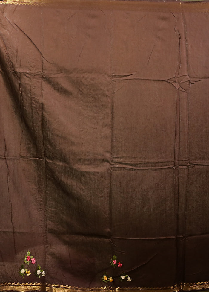 Brown Tussar Silk Saree With Blouse Piece