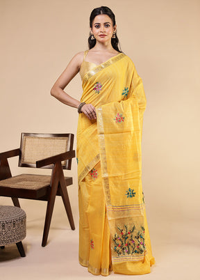 Yellow Tussar Silk Saree With Blouse Piece