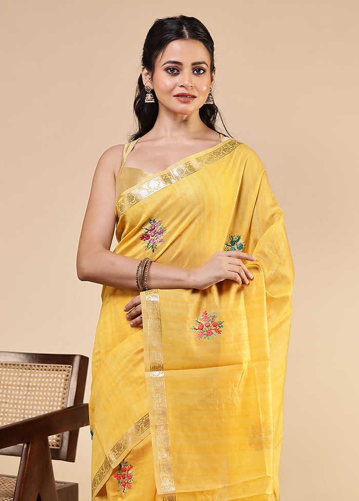 Yellow Tussar Silk Saree With Blouse Piece