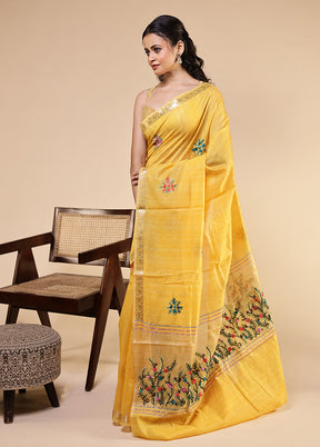 Cream Tussar Silk Saree With Blouse Piece