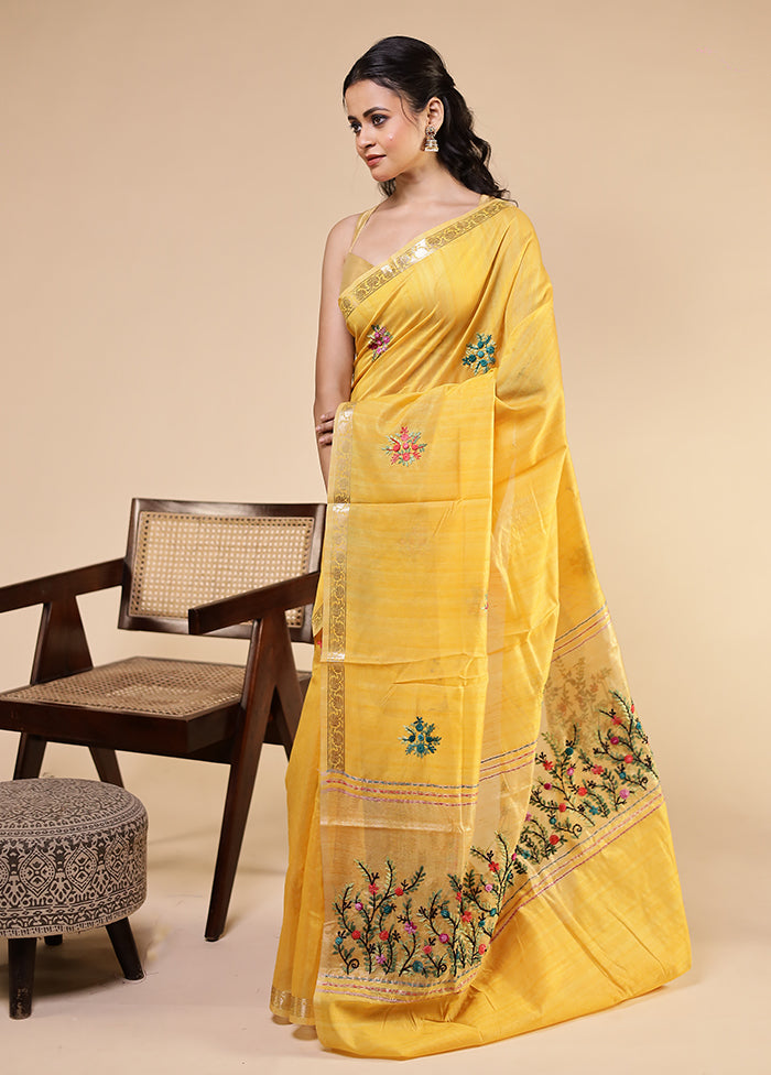 Yellow Tussar Silk Saree With Blouse Piece