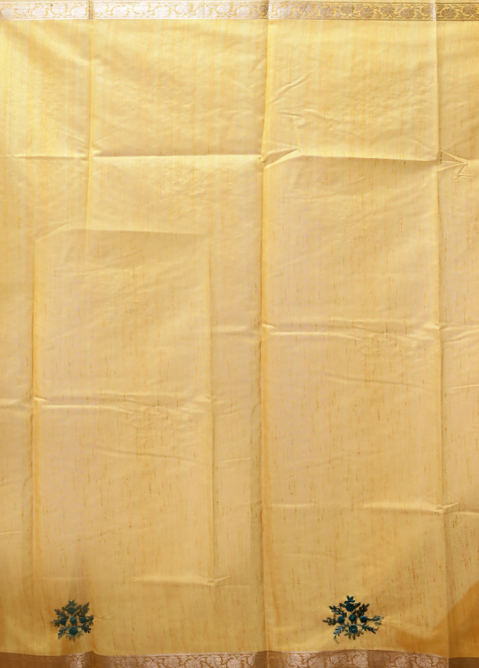 Yellow Tussar Silk Saree With Blouse Piece