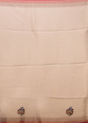 Cream Linen Silk Saree With Blouse Piece