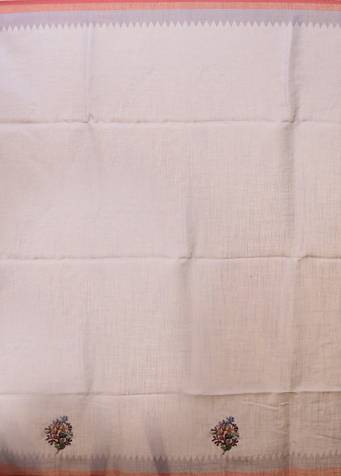Blue Linen Silk Saree With Blouse Piece